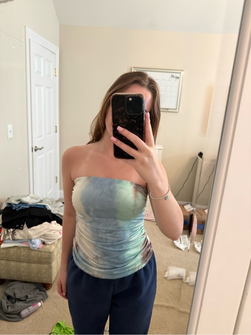 Ariella Pastel Blue & Mint Tie-Dye Strapless Tube Top